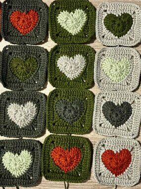 Lot of 20 5” Autumn Bloom Heart Crochet HEART GRANNY SQUARES Afghan DIY Throw